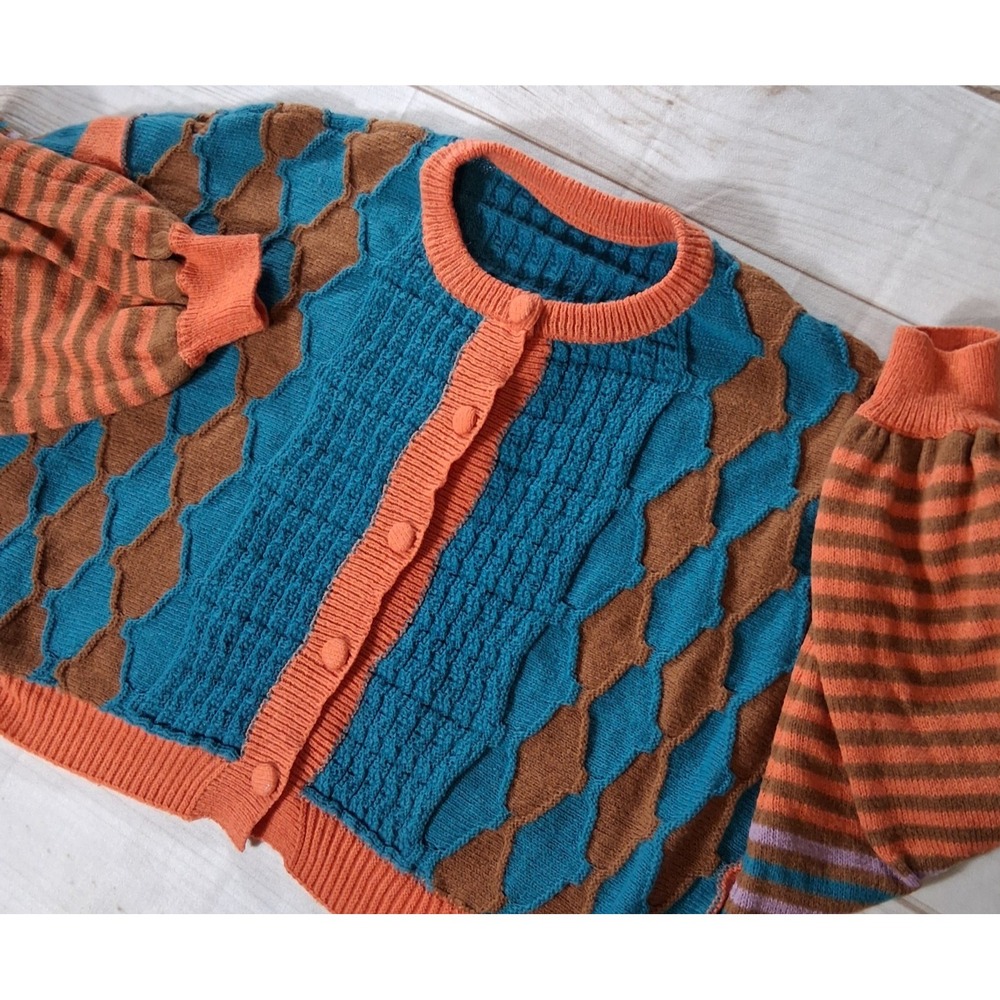 Cider Womens 2XL XXL Cardigan Sweater Button Front Knit Geometric Patchwork Crop